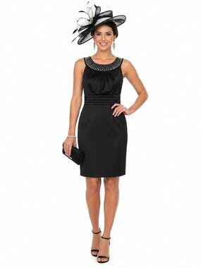 WHBM Formal Black Dress Size 4 Knee-Length Sleeveless Pearl Beaded Neckline